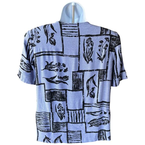 Dress Barn 90s Rayon Crepe Button Blouse Lavender Black Abstract Print USA Sz 8 - Picture 2 of 6